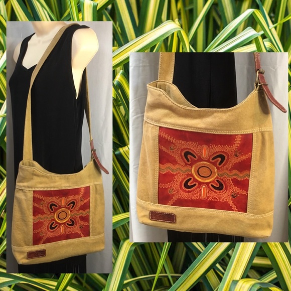 Canvas and genuine leather shoulder crossbody bag - Picture 3 of 15